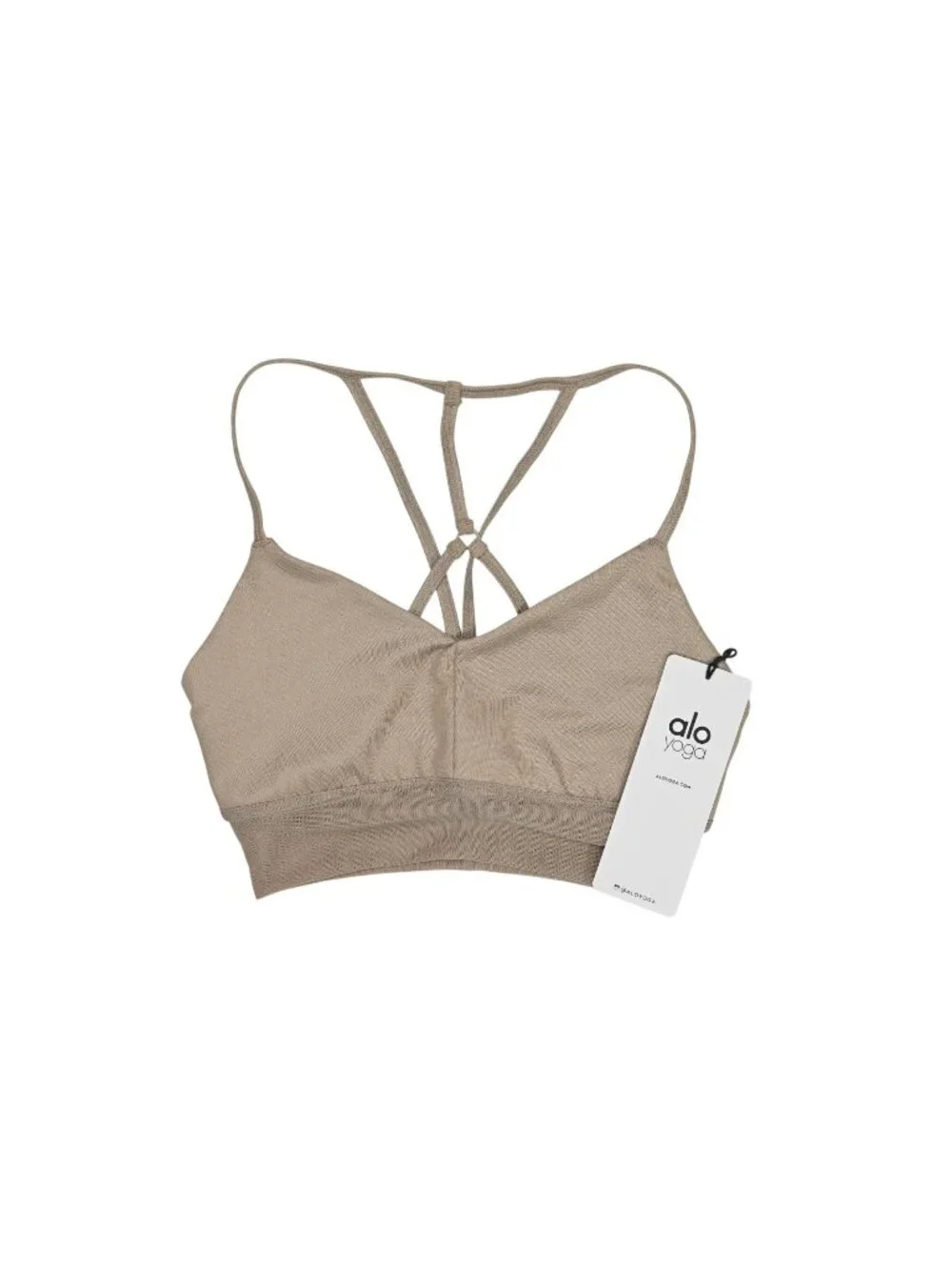 ALO Yoga Lush Bra W9074R in Gravel Glossy/Gravel
